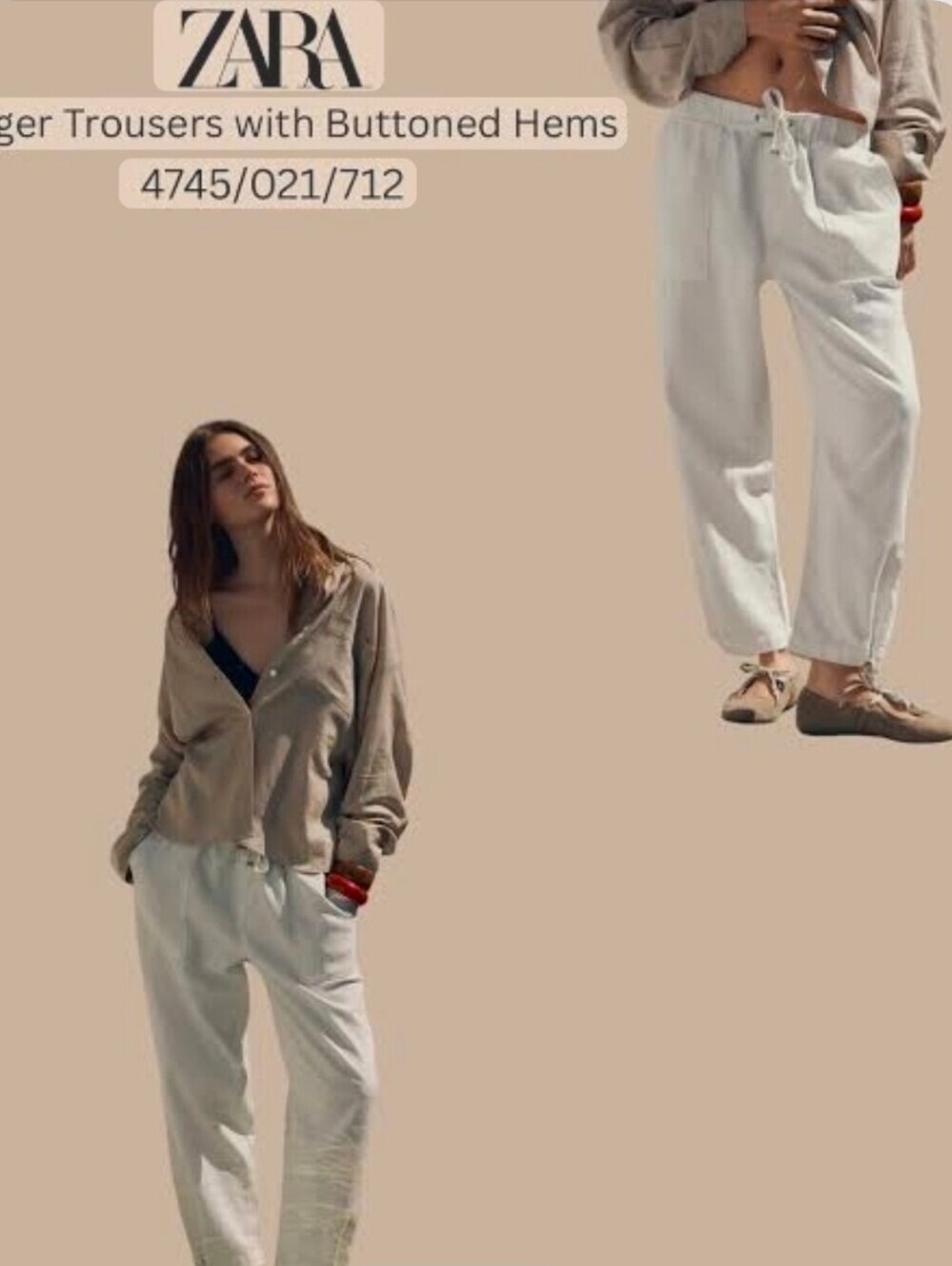 Zara Jogger 100% Cotton Trousers, with Button Hen, Small